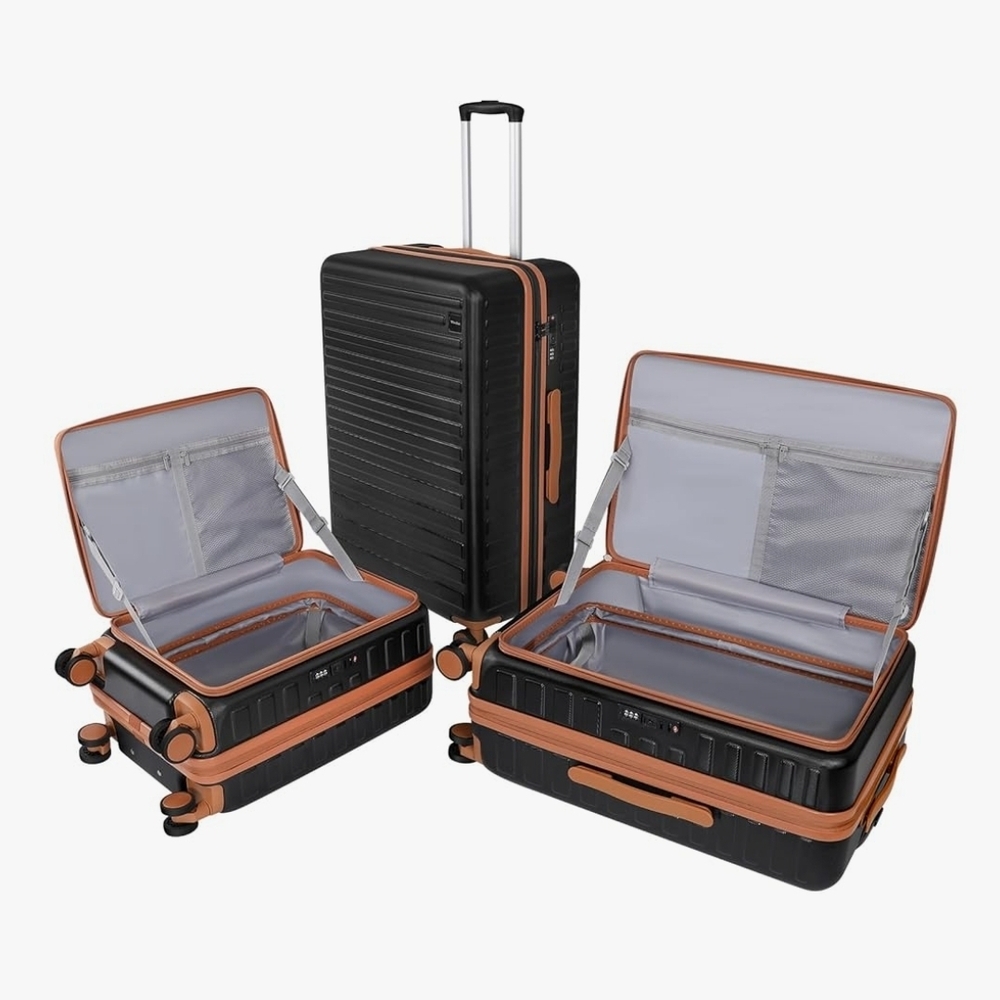 QIMER - Stylish Black and Tan Luggage Set